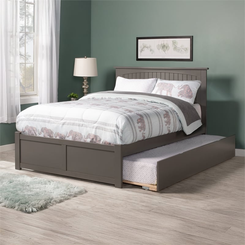 Nantucket Wood King Platform Bed with Footboard and Twin XL Trundle in Grey