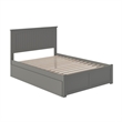 Nantucket Wood King Platform Bed with Footboard and Twin XL Trundle in Grey