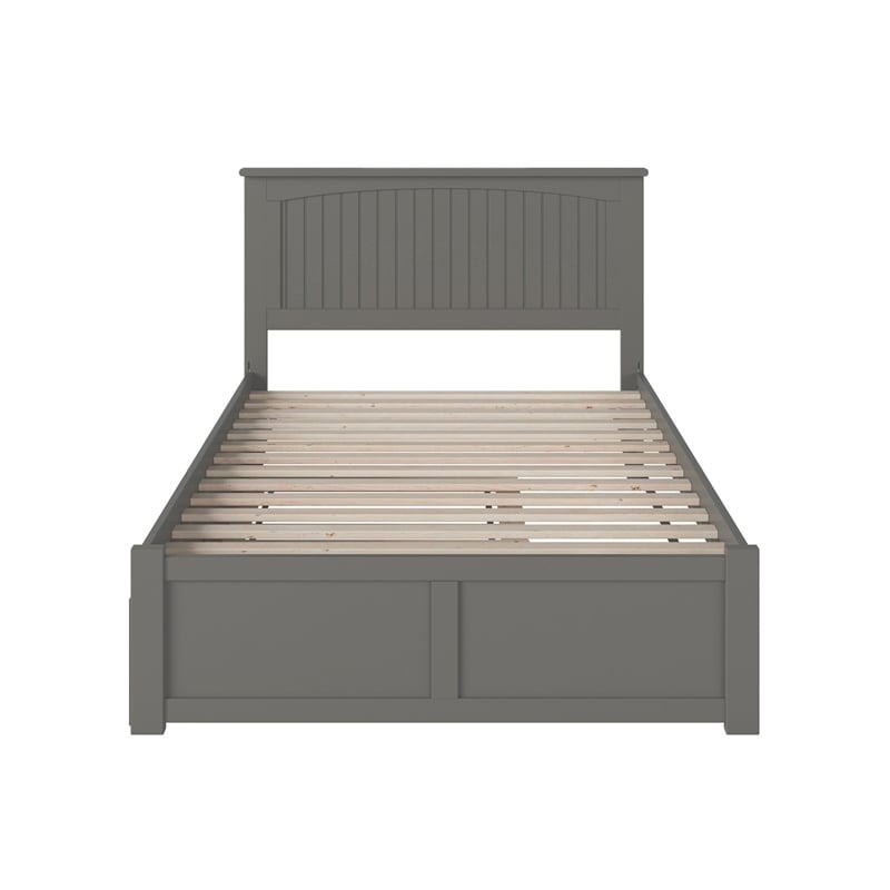 Nantucket Wood King Platform Bed with Footboard and Twin XL Trundle in Grey