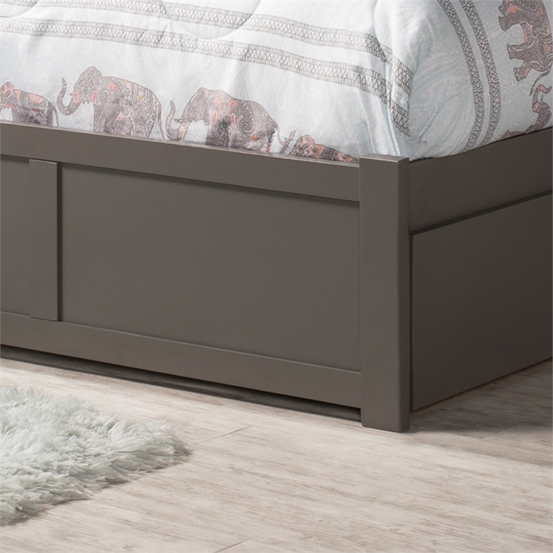 Madison Solid Wood King Platform Bed with Footboard and Twin XL Trundle in Grey
