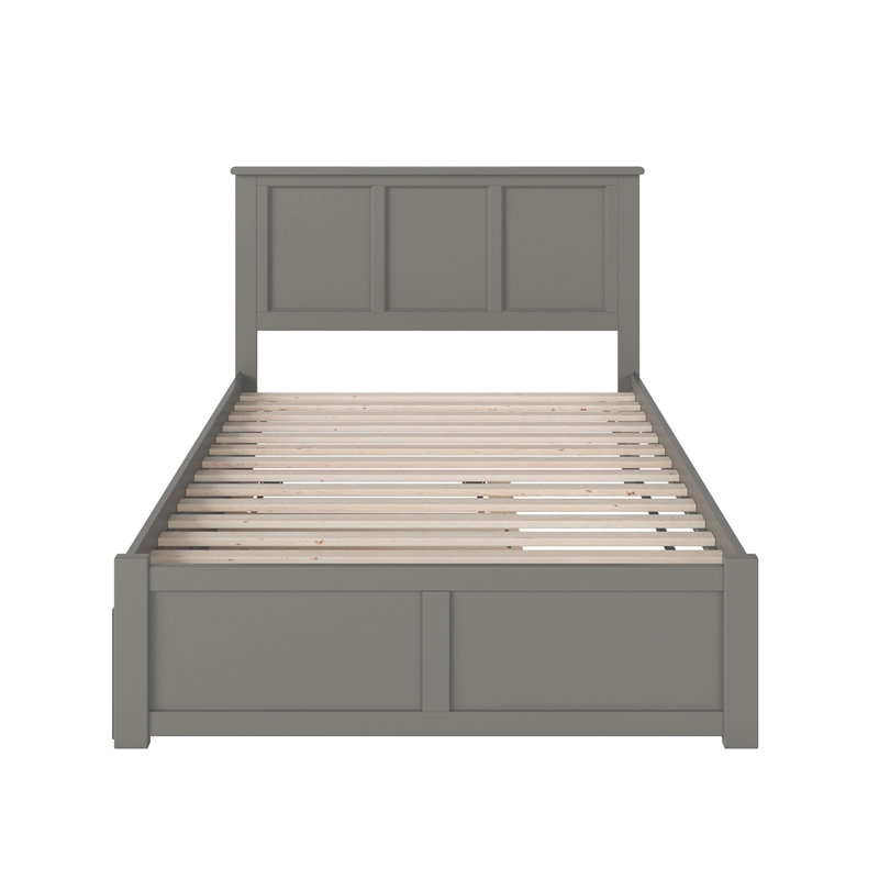 Madison Solid Wood King Platform Bed with Footboard and Twin XL Trundle in Grey