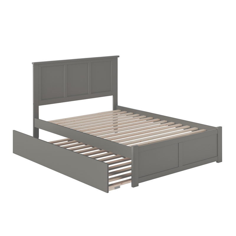 Madison Solid Wood King Platform Bed with Footboard and Twin XL Trundle in Grey