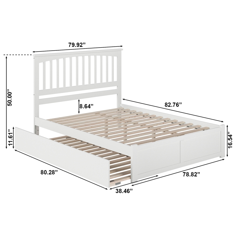 Mission Solid Wood King Platform Bed with Footboard and Twin XL Trundle in White