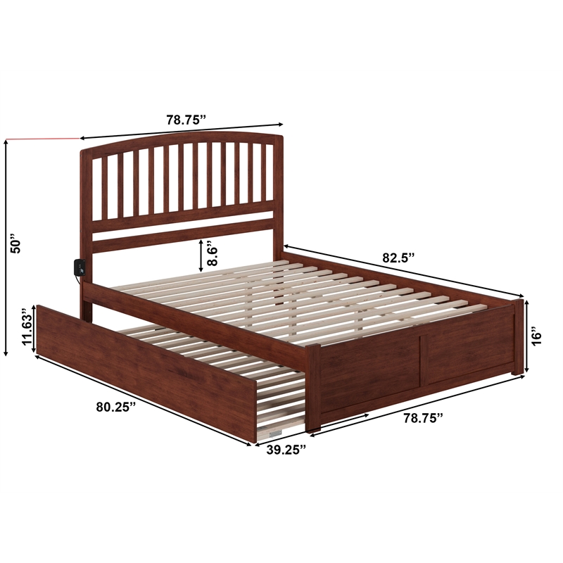 AFI Richmond Wood King Platform Bed with Footboard and Twin XL Trundle in Walnut