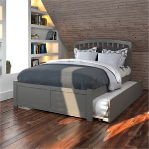 Richmond Solid Wood King Platform Bed with Footboard and Twin XL Trundle in Grey