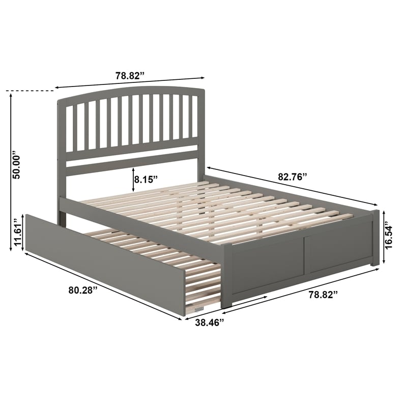 Richmond Solid Wood King Platform Bed with Footboard and Twin XL Trundle in Grey