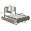 Richmond Solid Wood King Platform Bed with Footboard and Twin XL Trundle in Grey