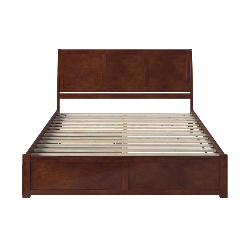 Portland Wood King Platform Bed with Footboard and Twin XL Trundle in Walnut