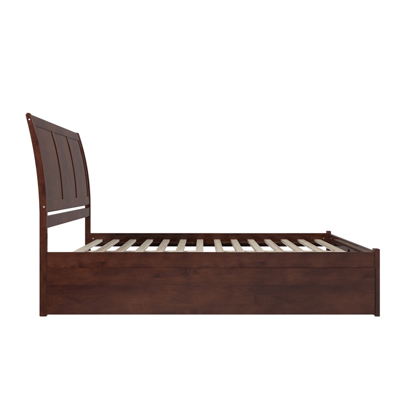 Portland Wood King Platform Bed with Footboard and Twin XL Trundle in Walnut