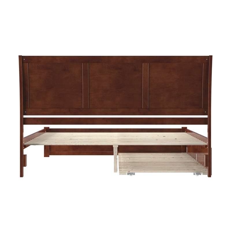 Portland Wood King Platform Bed with Footboard and Twin XL Trundle in Walnut