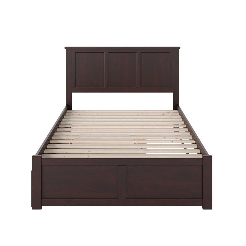Madison Wood King Platform Bed with Footboard and Twin XL Trundle in Espresso