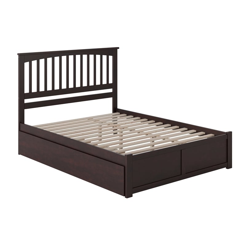 Mission Wood King Platform Bed with Footboard and Twin XL Trundle in Espresso