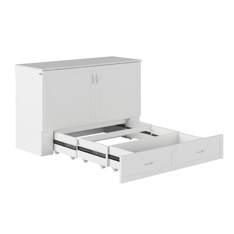 AFI Raleigh Modern Queen Solid Wood Murphy Bed Chest with Mattress in White