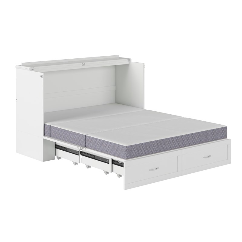 AFI Raleigh Modern Queen Solid Wood Murphy Bed Chest with Mattress in White