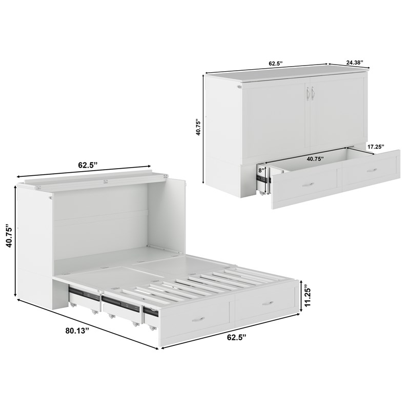 AFI Raleigh Modern Queen Solid Wood Murphy Bed Chest with Mattress in White