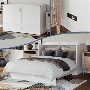 AFI Raleigh Modern Queen Solid Wood Murphy Bed Chest with Mattress in White