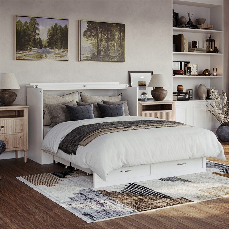 AFI Raleigh Modern Queen Solid Wood Murphy Bed Chest with Mattress in White