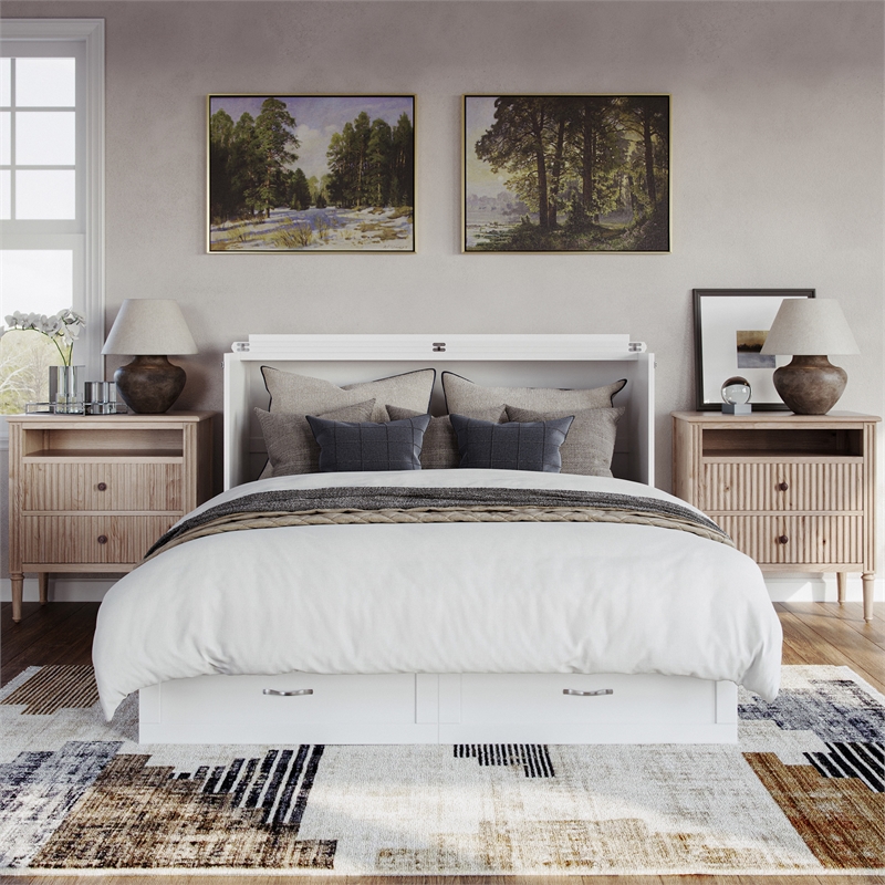 AFI Raleigh Modern Queen Solid Wood Murphy Bed Chest with Mattress in White