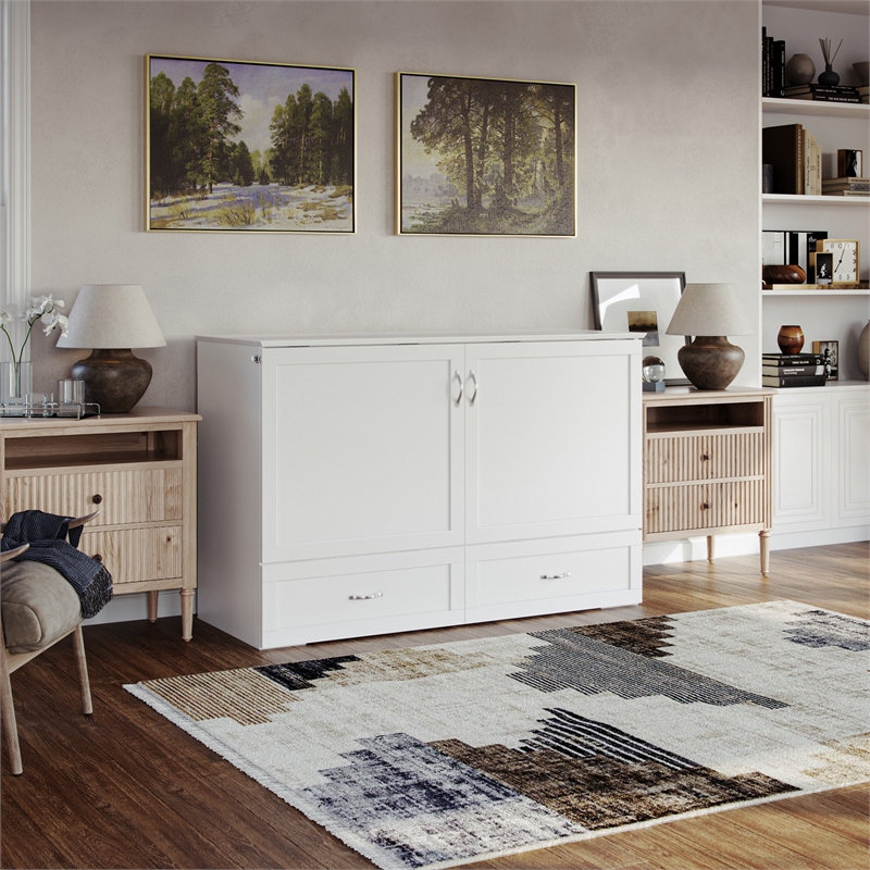 AFI Raleigh Modern Queen Solid Wood Murphy Bed Chest with Mattress in White