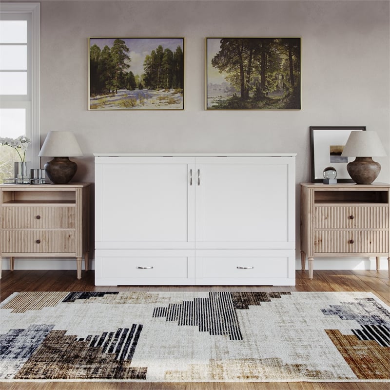 AFI Raleigh Modern Queen Solid Wood Murphy Bed Chest with Mattress in White