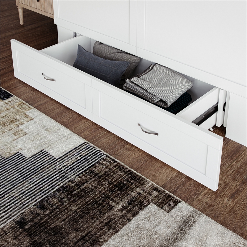 AFI Raleigh Modern Queen Solid Wood Murphy Bed Chest with Mattress in White