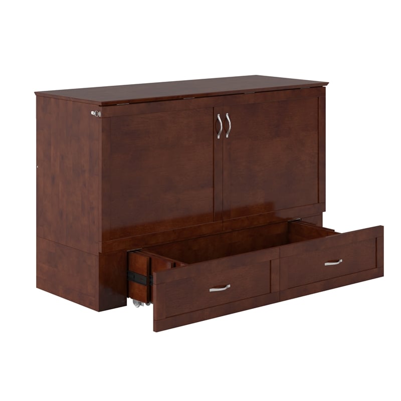 AFI Raleigh Modern Queen Solid Wood Murphy Bed Chest with Mattress in Walnut