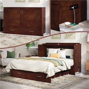 AFI Raleigh Modern Queen Solid Wood Murphy Bed Chest with Mattress in Walnut
