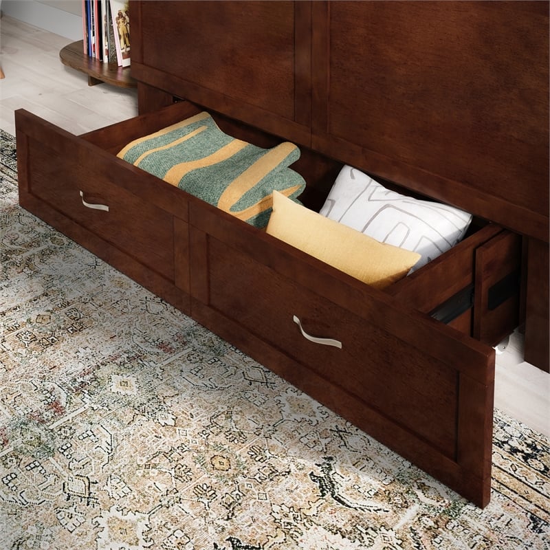 AFI Raleigh Modern Queen Solid Wood Murphy Bed Chest with Mattress in Walnut