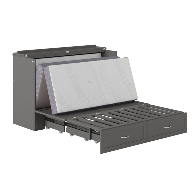AFI Raleigh Modern Queen Solid Wood Murphy Bed Chest with Mattress in Gray