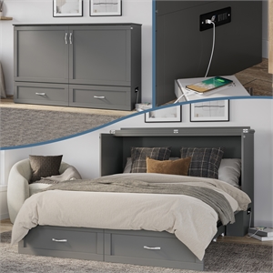 AFI Raleigh Modern Queen Solid Wood Murphy Bed Chest with Mattress in Gray