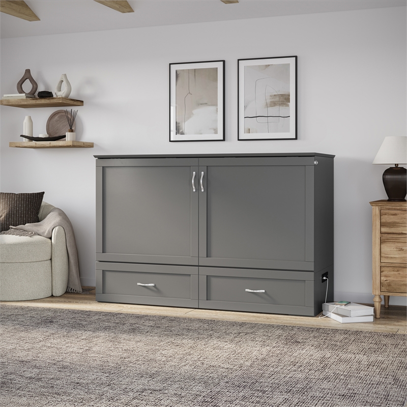 AFI Raleigh Modern Queen Solid Wood Murphy Bed Chest with Mattress in Gray