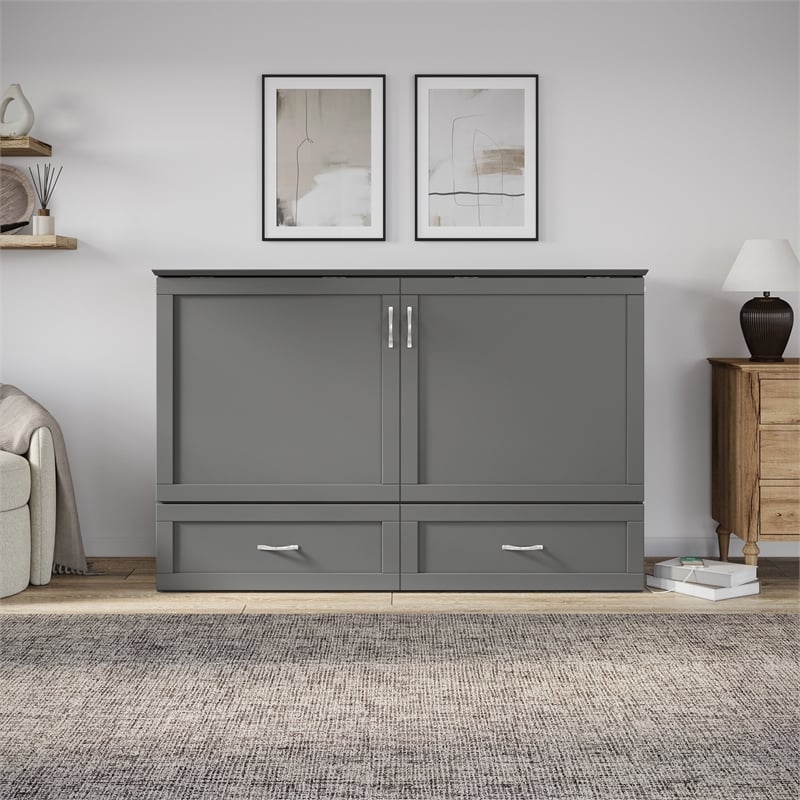 AFI Raleigh Modern Queen Solid Wood Murphy Bed Chest with Mattress in Gray