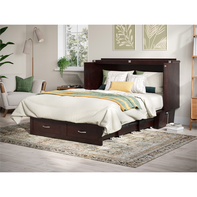 AFI Chelsea Queen Solid Wood Murphy Bed Chest with Mattress in Espresso