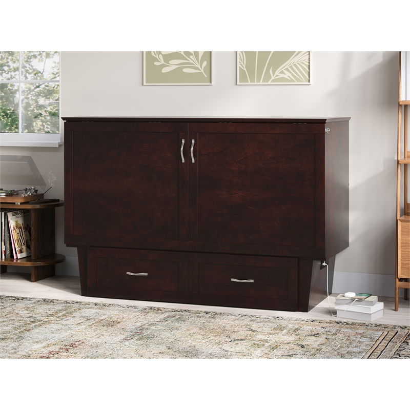 AFI Chelsea Queen Solid Wood Murphy Bed Chest with Mattress in Espresso