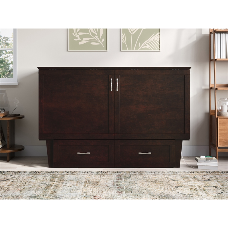 AFI Chelsea Queen Solid Wood Murphy Bed Chest with Mattress in Espresso