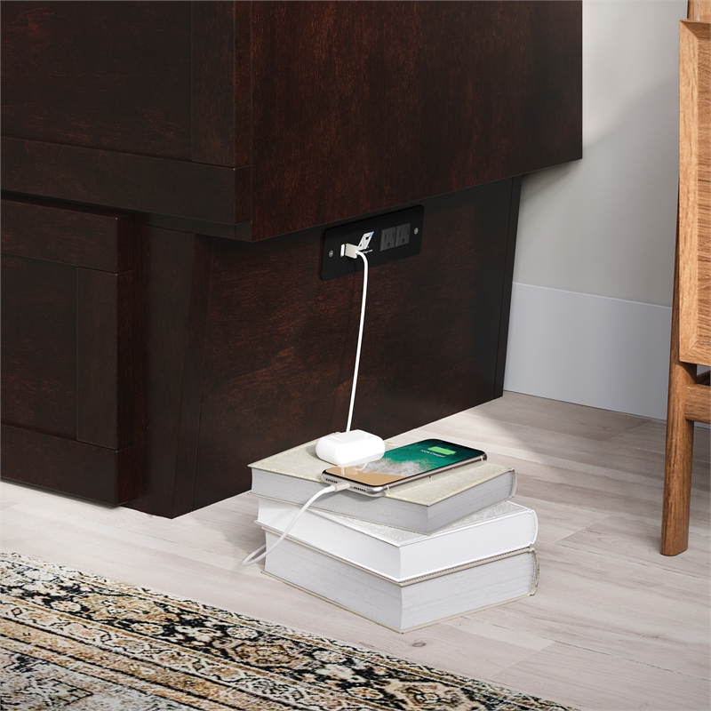 AFI Chelsea Queen Solid Wood Murphy Bed Chest with Mattress in Espresso