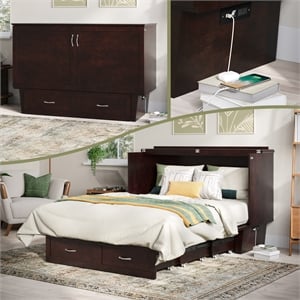 AFI Chelsea Queen Solid Wood Murphy Bed Chest with Mattress in Espresso