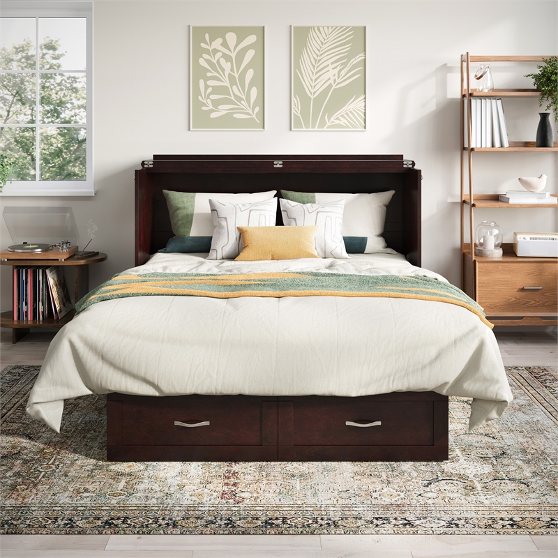AFI Chelsea Queen Solid Wood Murphy Bed Chest with Mattress in Espresso