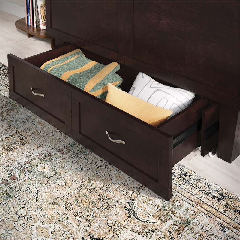 AFI Chelsea Queen Solid Wood Murphy Bed Chest with Mattress in Espresso