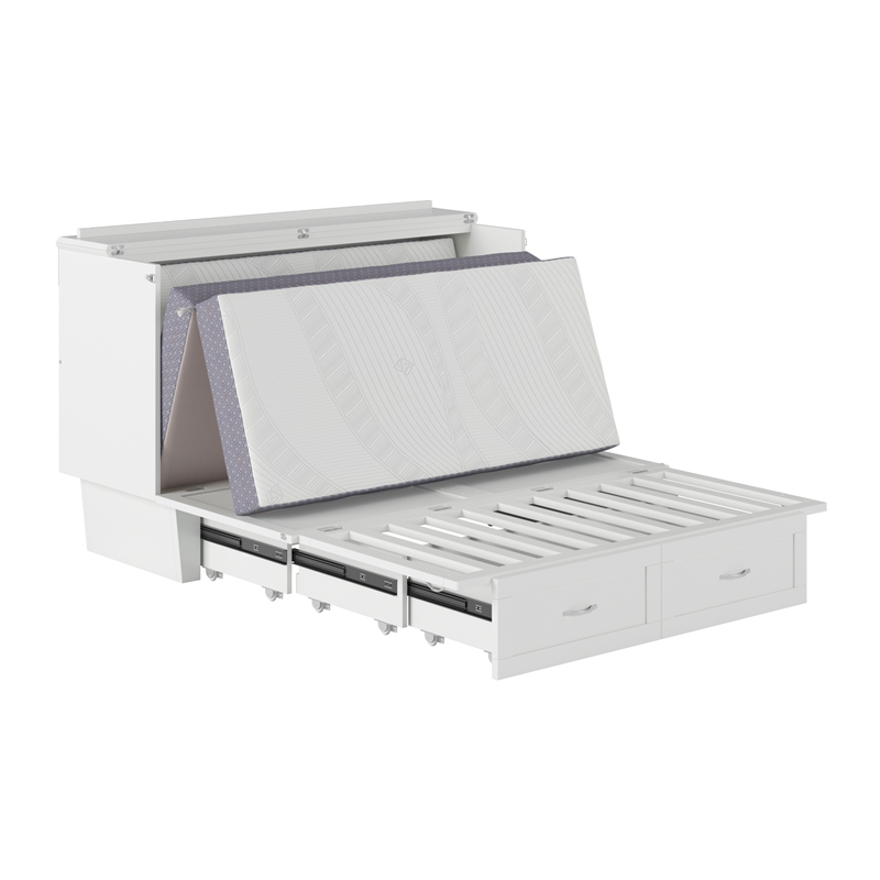 AFI Chelsea Queen Solid Wood Murphy Bed Chest with Mattress in White