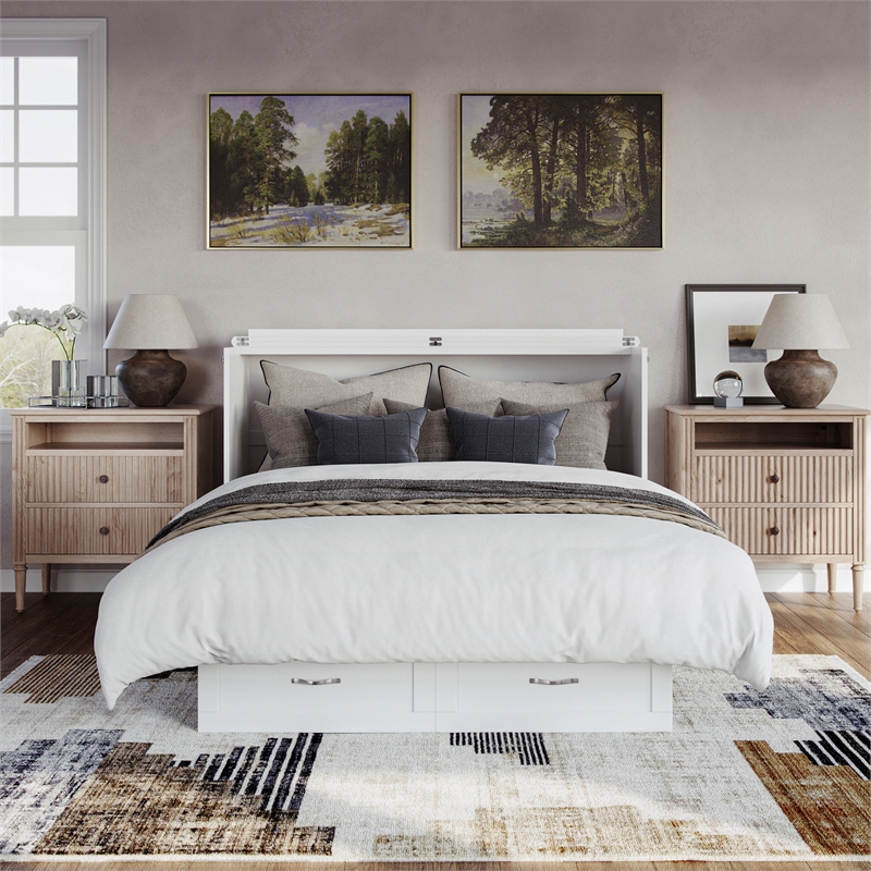 AFI Chelsea Queen Solid Wood Murphy Bed Chest with Mattress in White