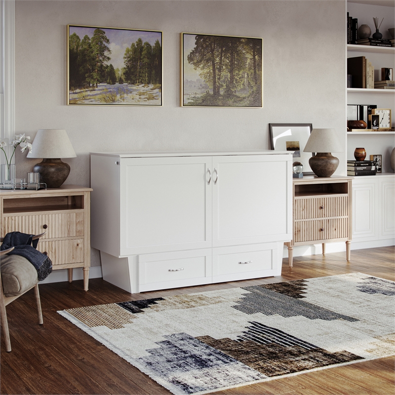 AFI Chelsea Queen Solid Wood Murphy Bed Chest with Mattress in White