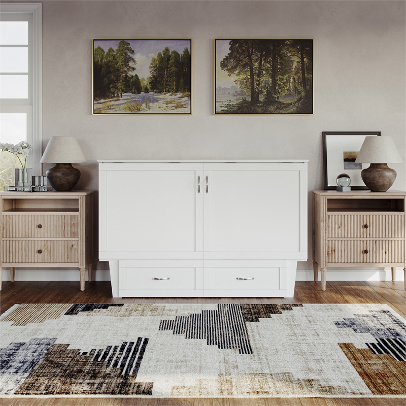 AFI Chelsea Queen Solid Wood Murphy Bed Chest with Mattress in White