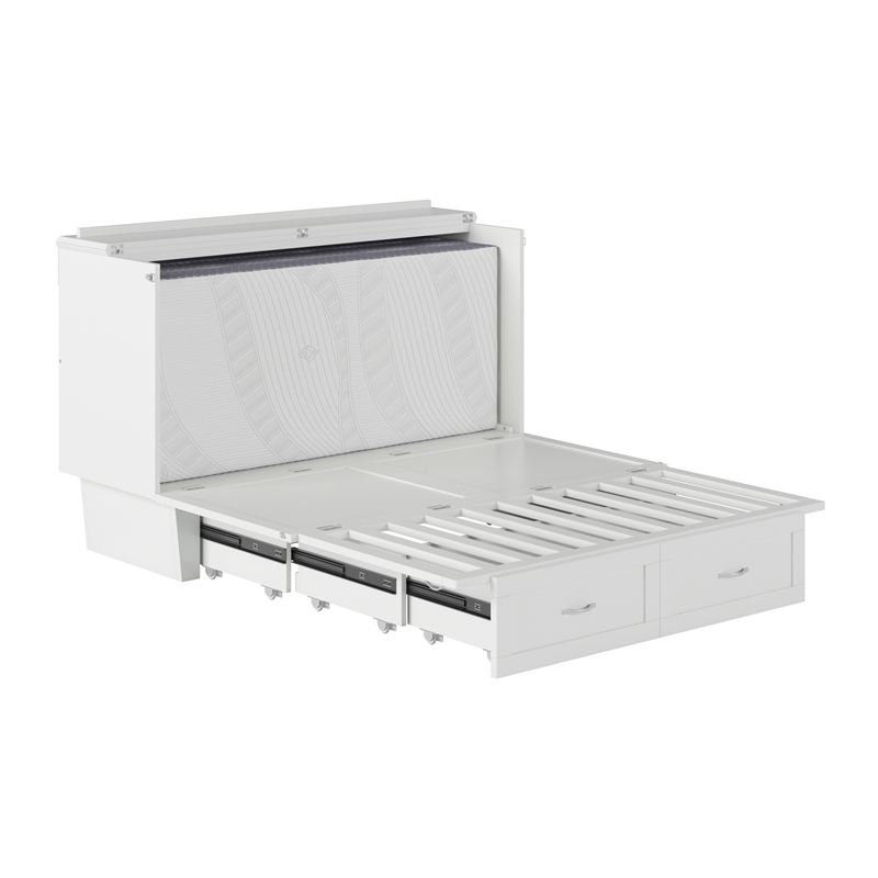 AFI Chelsea Queen Solid Wood Murphy Bed Chest with Mattress in White