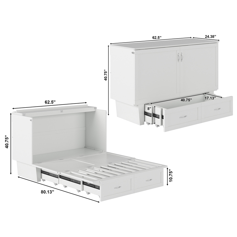 AFI Chelsea Queen Solid Wood Murphy Bed Chest with Mattress in White
