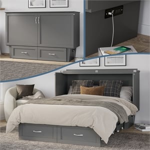 AFI Chelsea Queen Solid Wood Murphy Bed Chest with Mattress in Gray