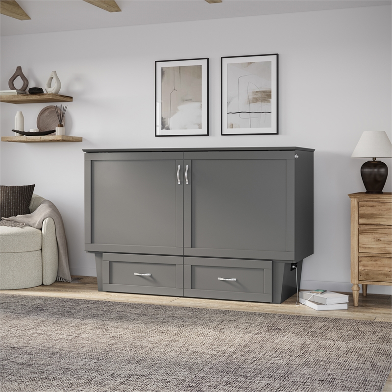 AFI Chelsea Queen Solid Wood Murphy Bed Chest with Mattress in Gray