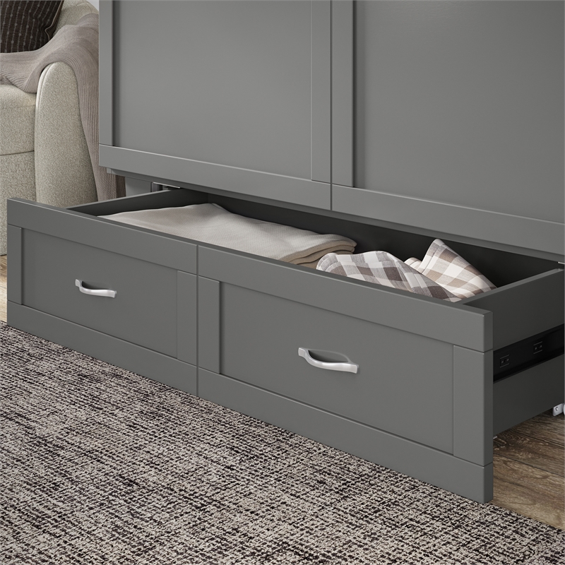AFI Chelsea Queen Solid Wood Murphy Bed Chest with Mattress in Gray
