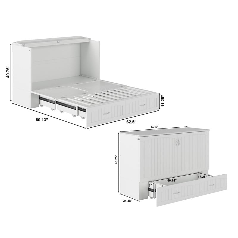 AFI Aspen Queen Solid Wood Murphy Bed Chest with Mattress in White