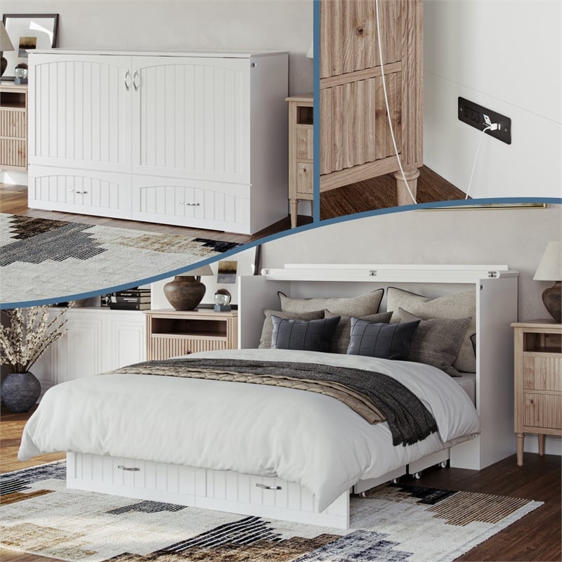 AFI Aspen Queen Solid Wood Murphy Bed Chest with Mattress in White